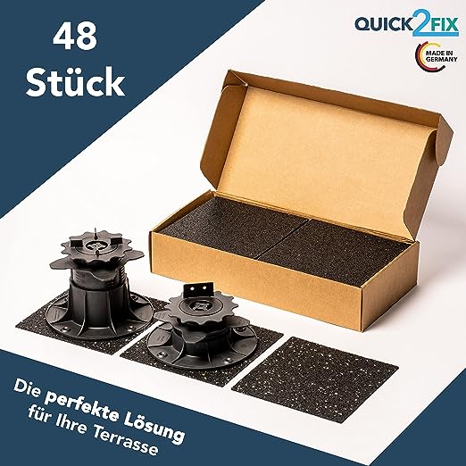 QUICK2FIX® 48 Stk. Terrassenpads Für Stelzlager  Gummi-Pads 195 X 195 X 3,0 Mm) Fuer Eine Stabile Terrassenkonstruktion Made In Germany 4525389642