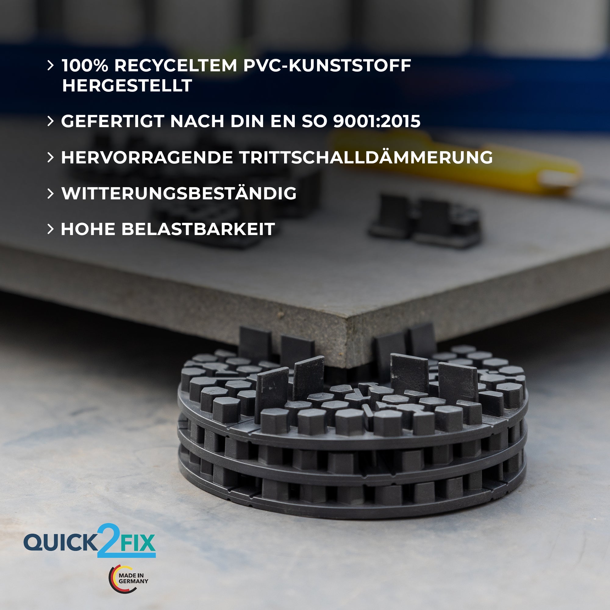 QUICK2FIX® Gummi Plattenlager / Stelzlager für Terrassenplatten. ohne