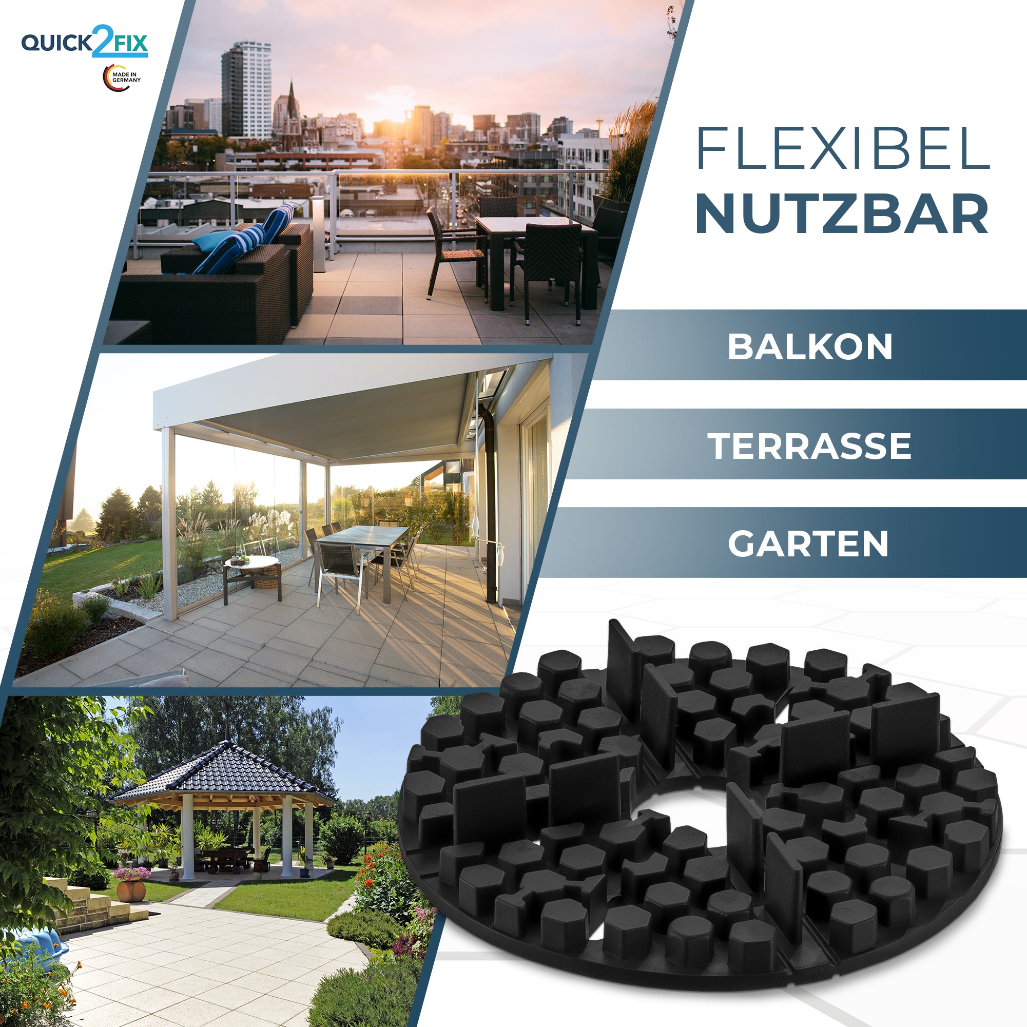 QUICK2FIX® Gummi Plattenlager / Stelzlager für Terrassenplatten. ohne