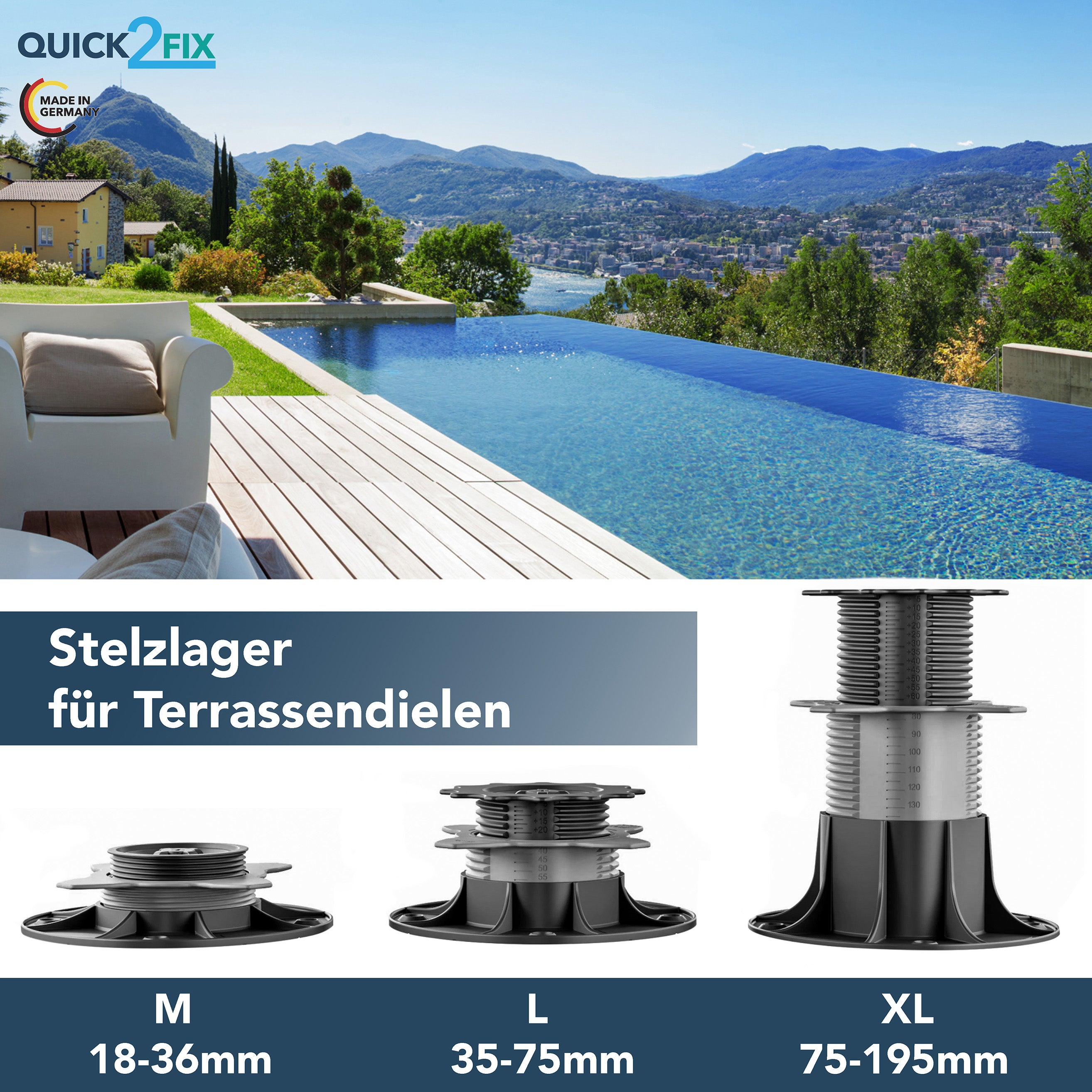 Terrassenpads für Stelzlager (Gummi-Pads 195 x 195 x 6,0 mm) 24 Stck.